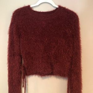 Cotton candy La maroon fuzzy cropped sweater